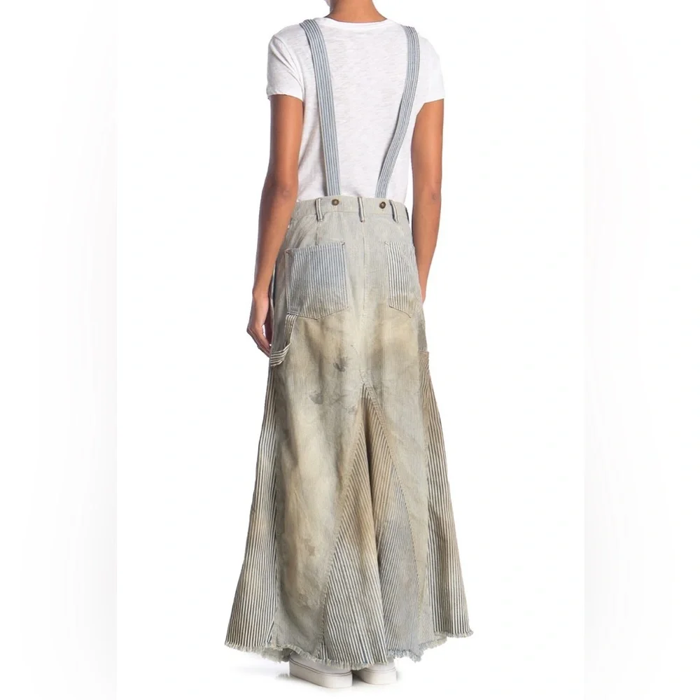 Free People Heritage Skirtall Blue Distressed Stripe Maxi Denim Dress - Picture 5 of 6